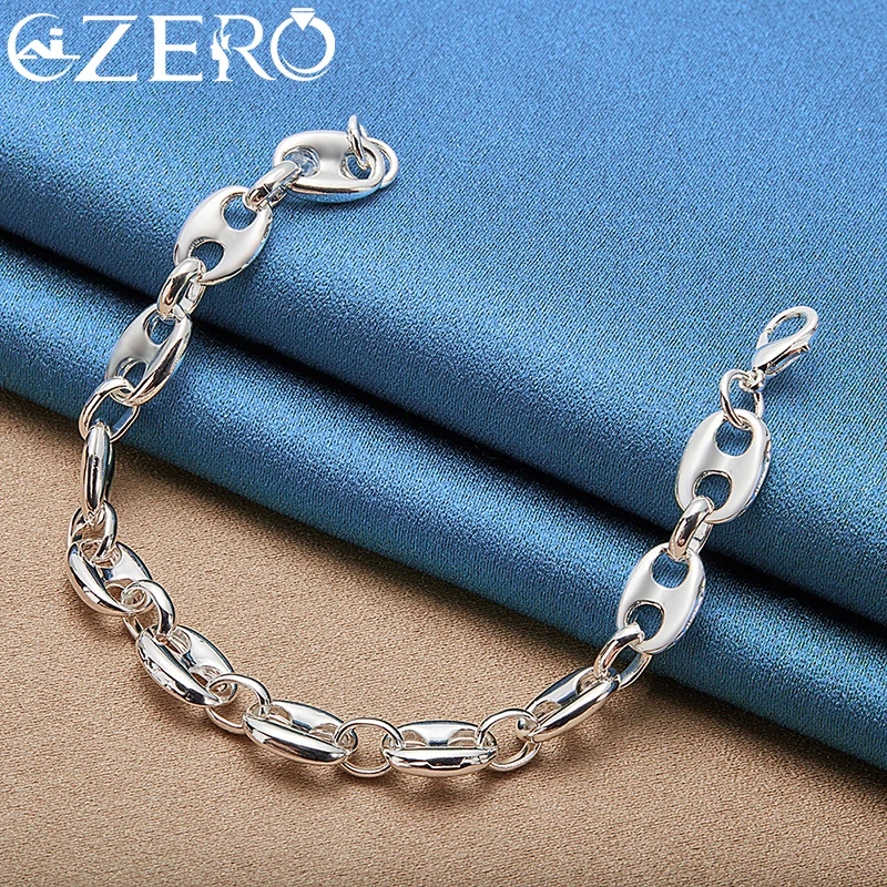 ALIZERO 925 Sterling Silver Pig Nose Chain Bracelet For Women Men Charm Wedding Engagement Party Fashion Jewelry Gifts