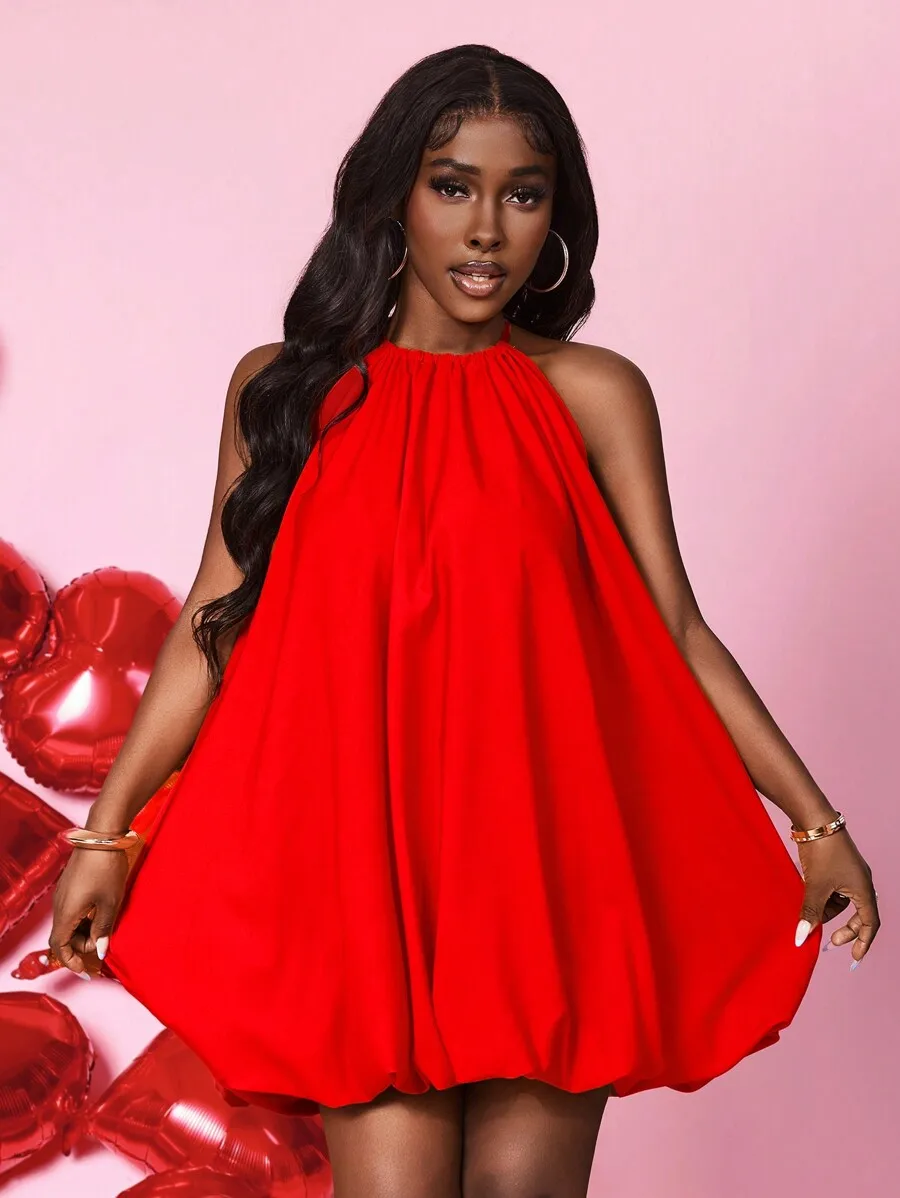 

Red Off Shoulder Halter Mini Dress For Party Birthday Valentines Day
