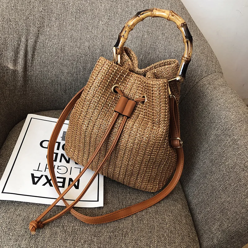 

New Simple Crossbody Bags Summer Fashion Woven Straw Handle Bag Women Comfortable and Versatile Texture Shoulder Bucket Bag