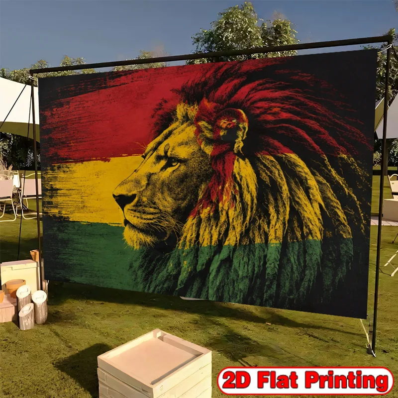 Rasta Lion Head Reggae Red Yellow Green Flag 2D Flat Tapestry Backdrop For Living Room Decor Jamaican Culture Wall Hanging Art