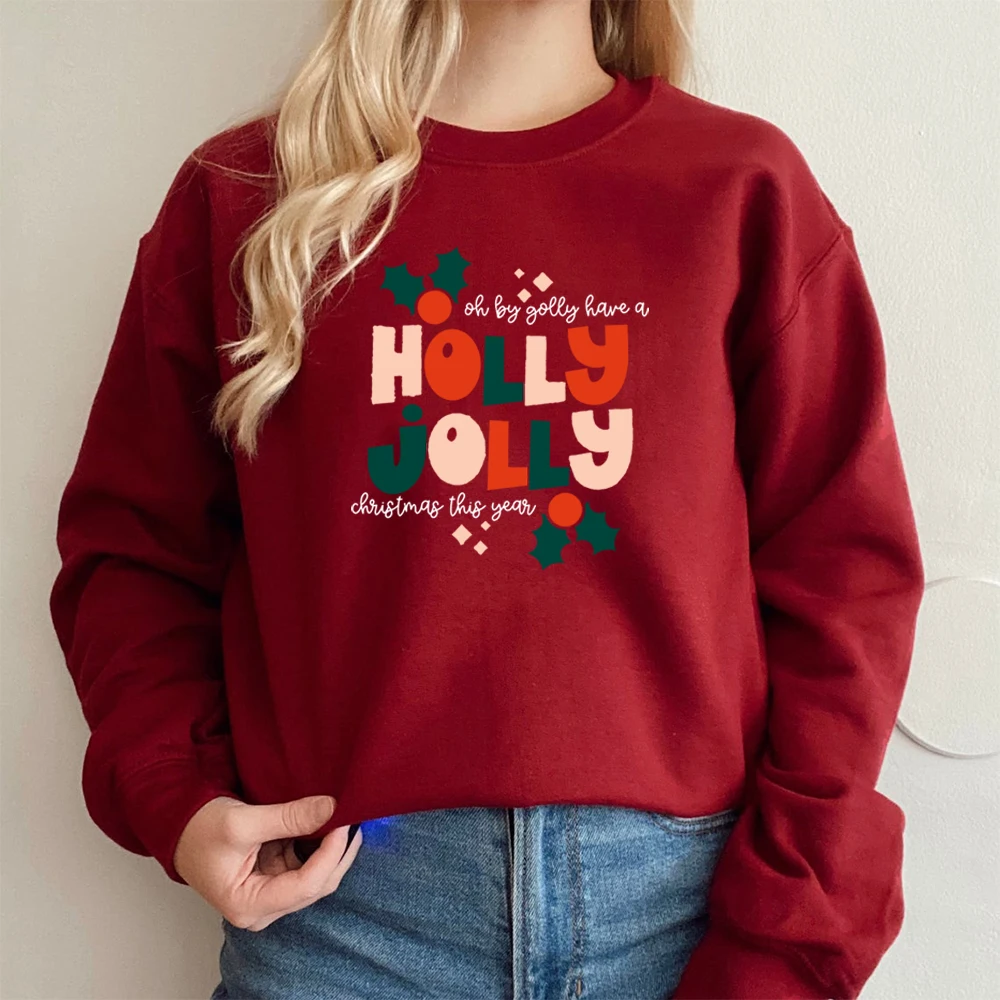 Holly feliz natal moletom com capuz vintage natal retro feriado camisola feia unisex tis a estação cewneck camisolas