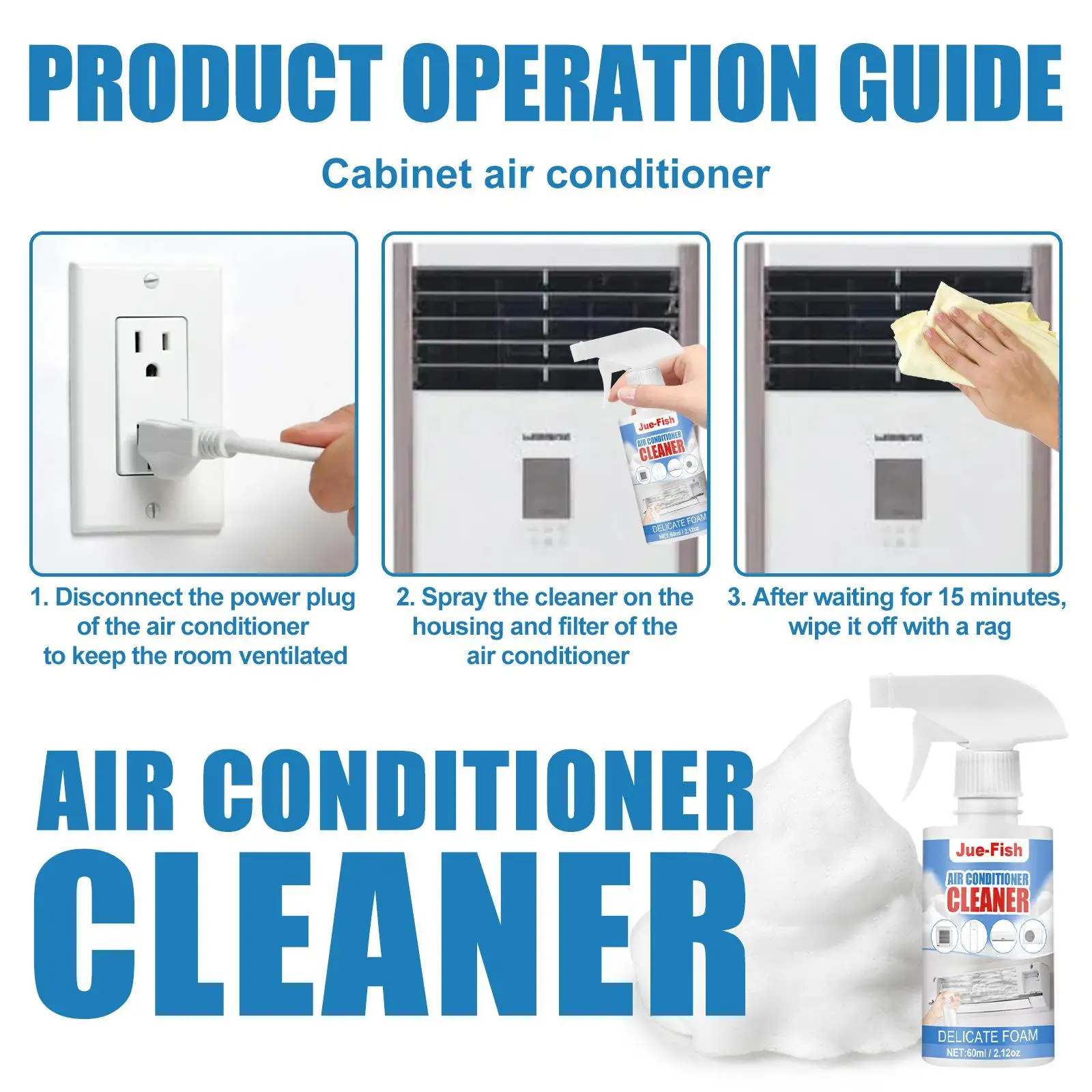 60ml Air Conditioner Foam Cleaner Spray No Rinse Strong Decontamination Agent For Car Radiator Evaporator Coil Clean