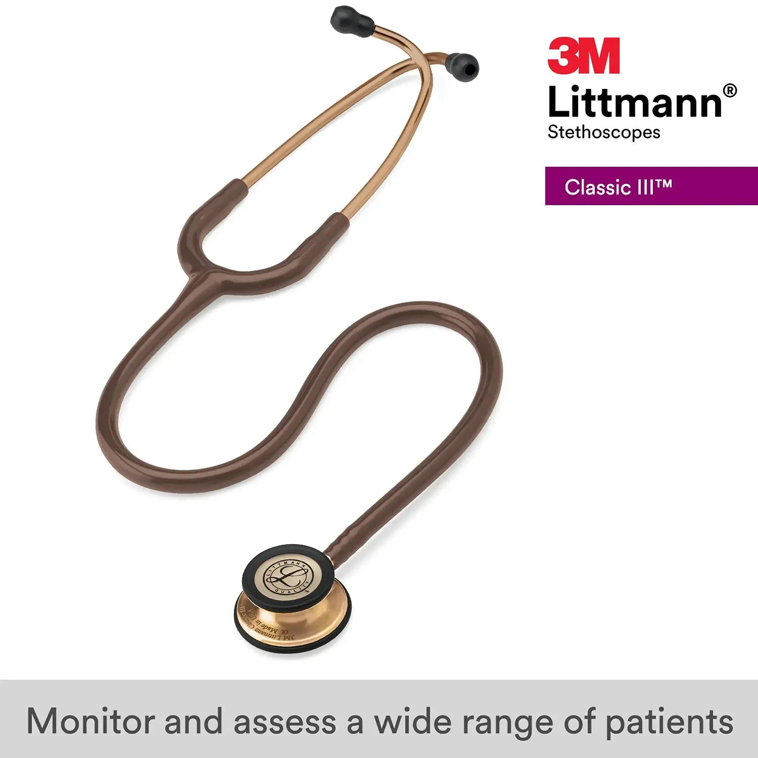 3M Littmann Classic III Monitoring Stethoscope 5809 Chocolate Gold Tube Stainless Stem and Headset For Doctor Nurse Health Care