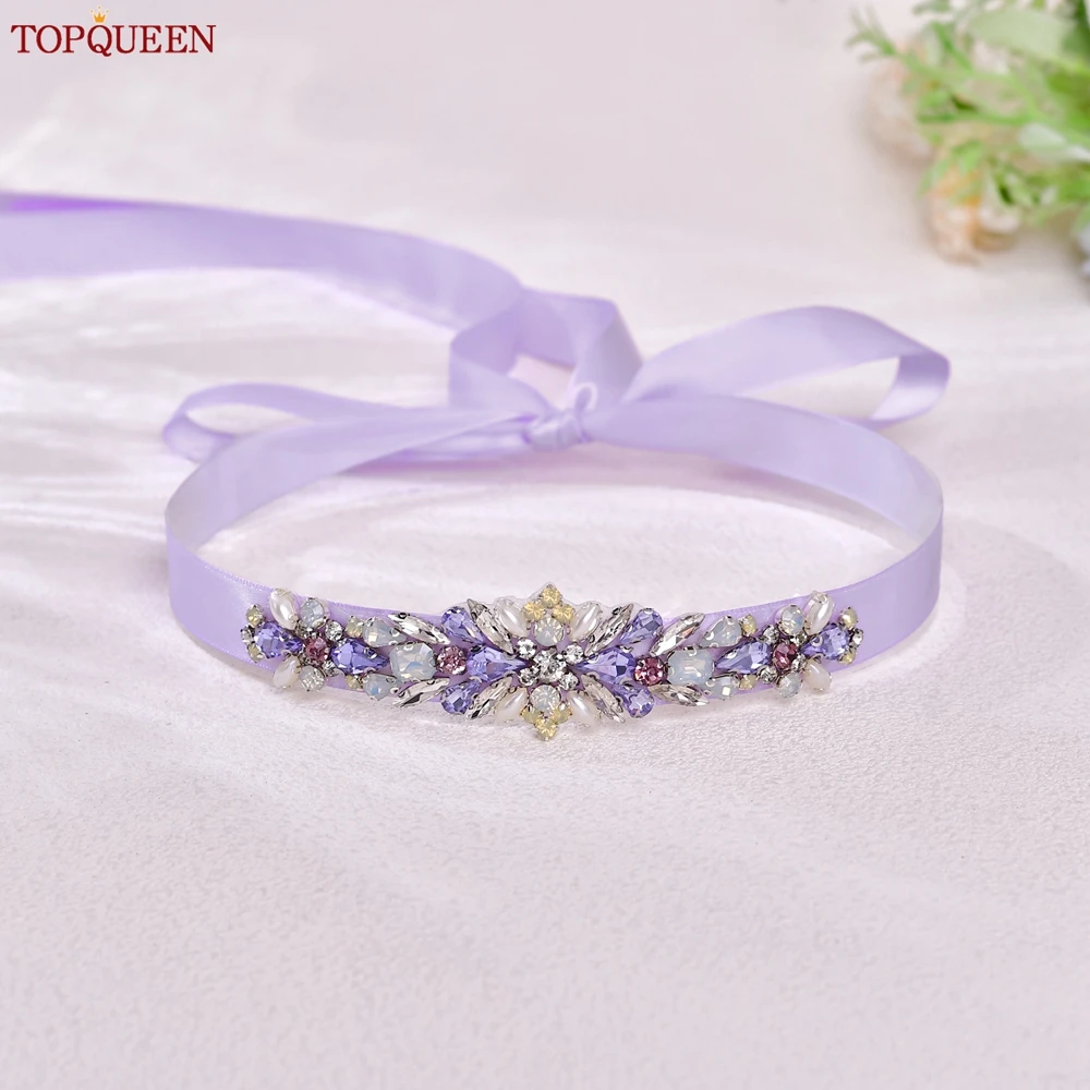 

TOPQUEEN Bridal Sashes For Wedding Dresses Colouful Rhinestone Applique Bridesmaid's Belt Embellished Belt For Women S451