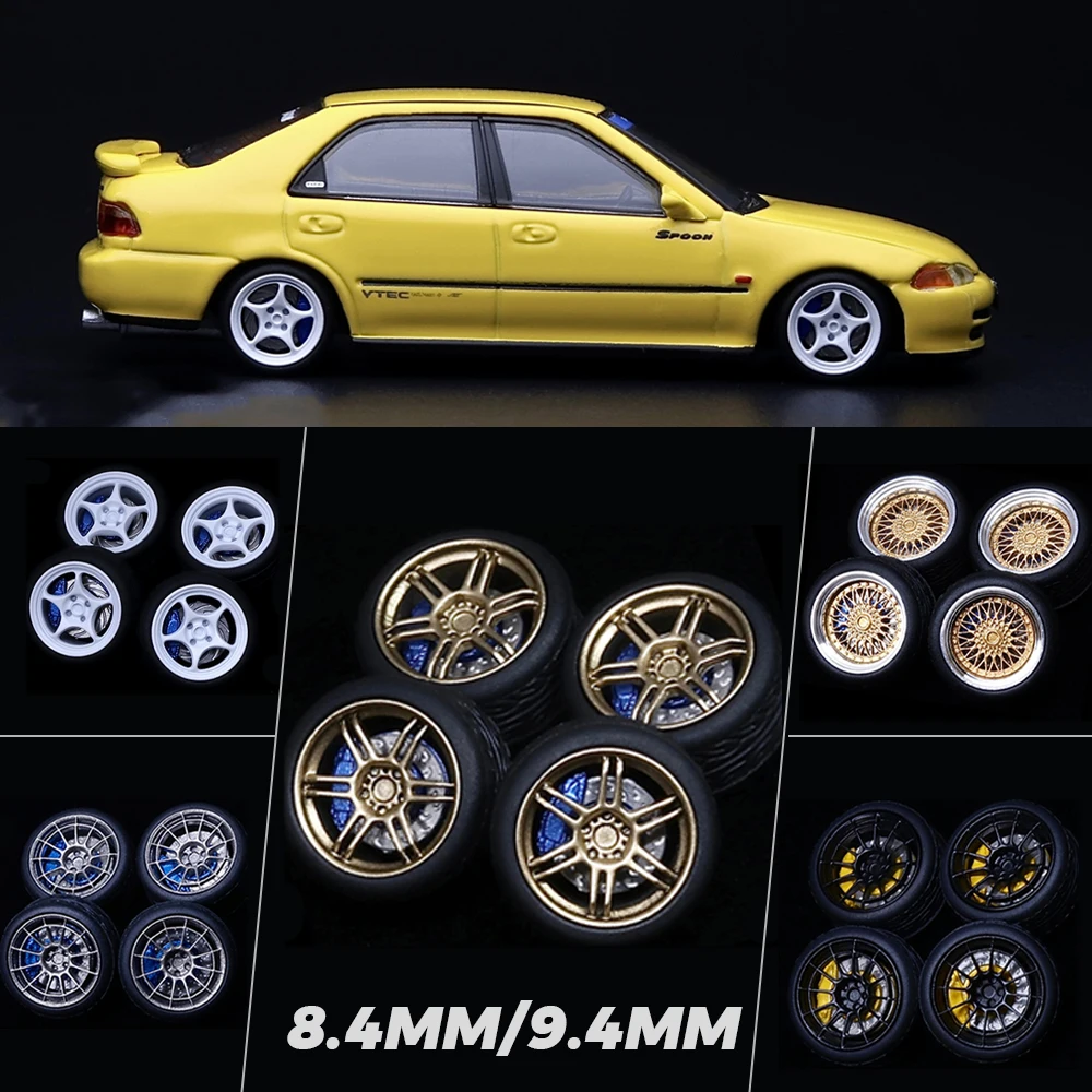 

SpeedCG 1/64 ABS Model Car Wheels with Rubber Tires-8.4mm&9.4mm Diameter-Compatible with Hot Wheels Tomica Diecast Model Car