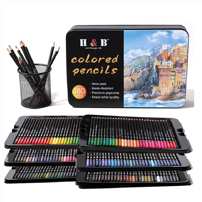 H&B Colored Pencils Set Back To School Stationery 24/72/120/180pcs Professional Art Painting Coloring Supplies High End Art Gift