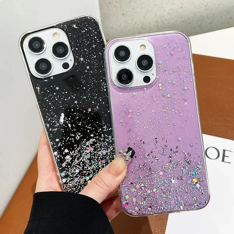 Luxury Bling glitter transparent case for iPhone 16 pro max 16Pro 15 14 13 12 11 XR Xs x 8 7 plus pls + shockproof cases cover