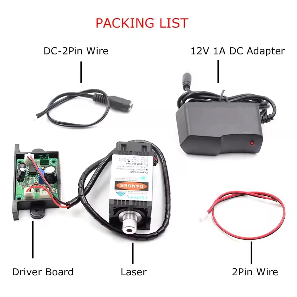 405nm 500mW Engraving Laser Module Violet/Blue Dot Lighting with TTL Driver 12V Adapter