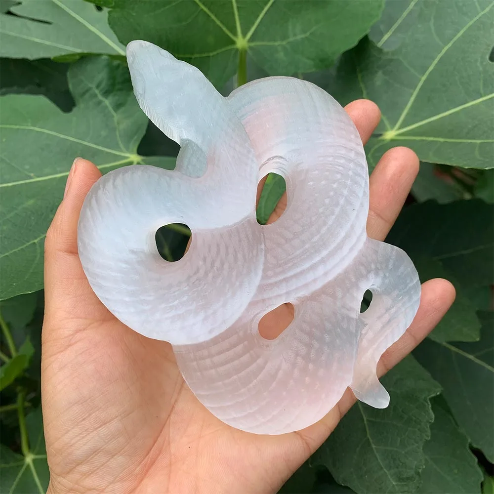 Natural Selenite Snake Carving Hand-Polished Crystal Serpent Statue Reiki Healing Stone Wiccan Altar Ornament Spiritual Decor