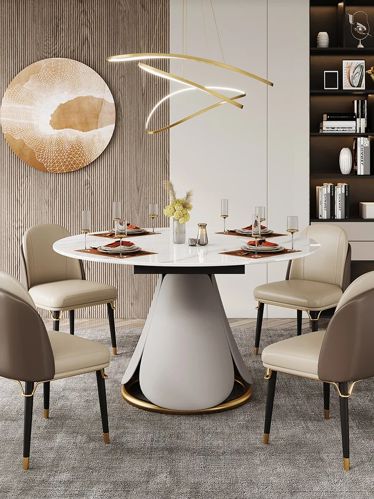 Slate dining table telescopic rotating folding variable round table modern simple small apartment dining table and chair