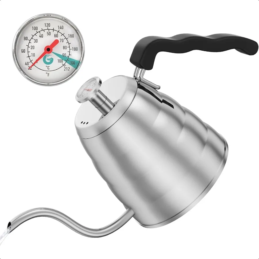 

Gooseneck Kettle with Thermometer 40oz Premium Stainl Steel Pour Over Coffee Maker Kettles Stove Top w Precision Drip Spout for