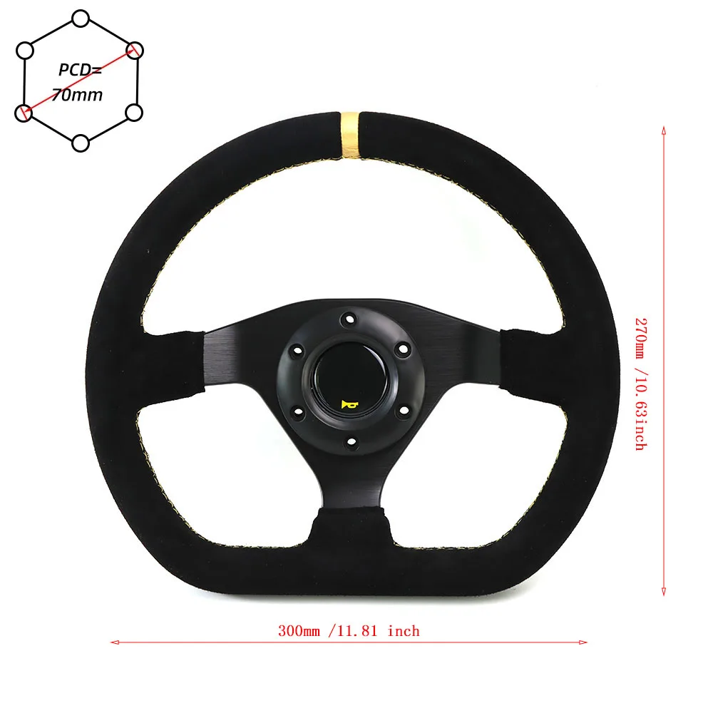 300mm Racing Steering Wheel Flat Suede Car Drift Pc Game Wheels Control  PCD-70mm Universal