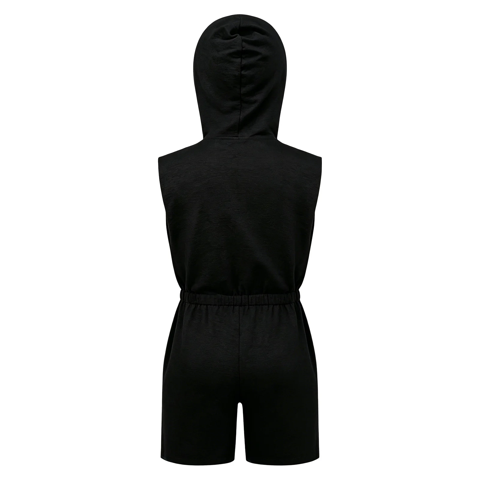 Boy Girls Casual Zipper Hooded Jumpsuit Sleeveless Elastic Waist Thigh Length Bodysuit Daily Holiday Home Wear Pajamas Tracksuit