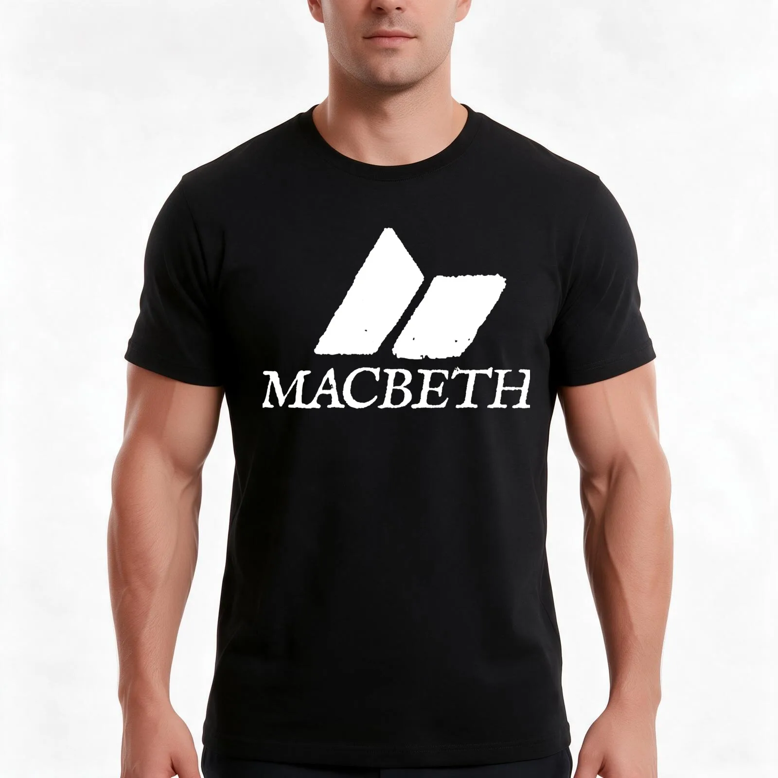 Macbeth - Grunge Logo Essential T-Shirt, Summer Casual Cotton Tee, Oversized Streetwear Tops, Vintage Graphic Print, 100% Cotton