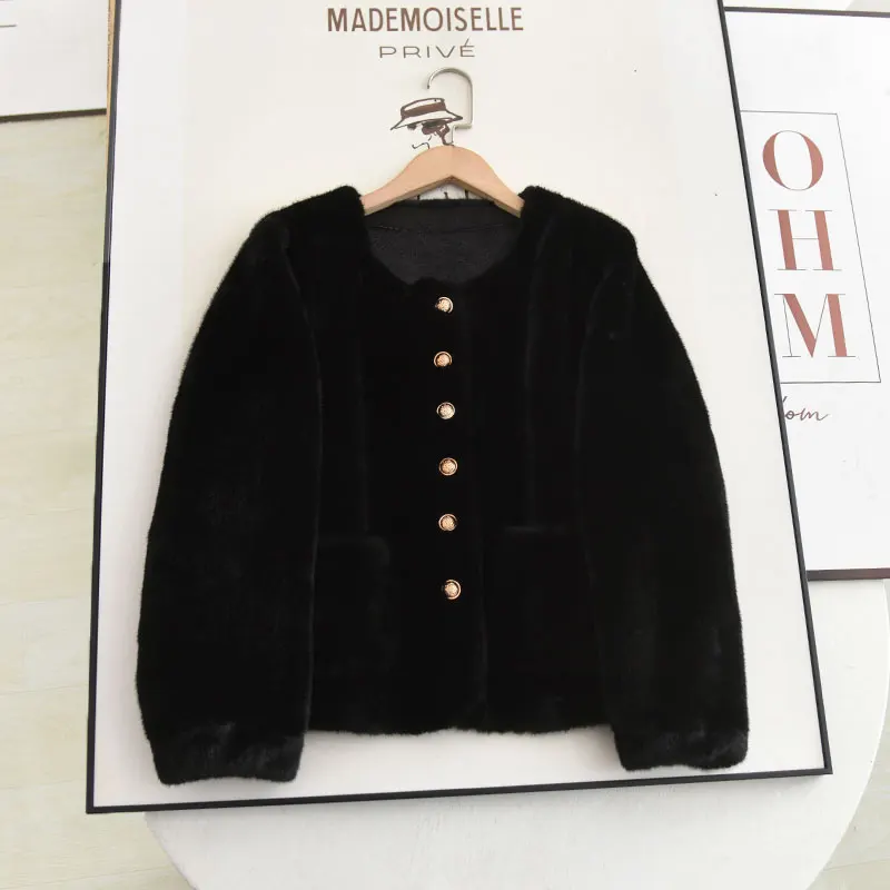 

2024, зимнее новое ретро круглое пальто из искусственного меха норки Bla Jaet, экологически чистое кожаное пальто, женская модная верхняя одежда