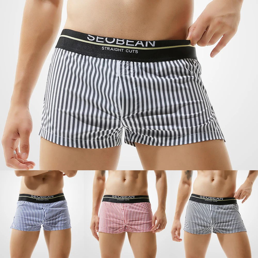 Men\'s Striped Briefs Fashion Cottonshorts Men Breathable Sleep Casual Shorts Panties Underwear Low Rise Underpants