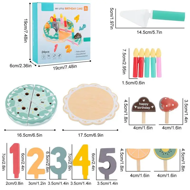 Jouet gâteau d'anniversaire coloré en bois, modèle de cuisine éducatif, accessoires alimentaires, jeux d'apprentissage précoce pour tout-petits