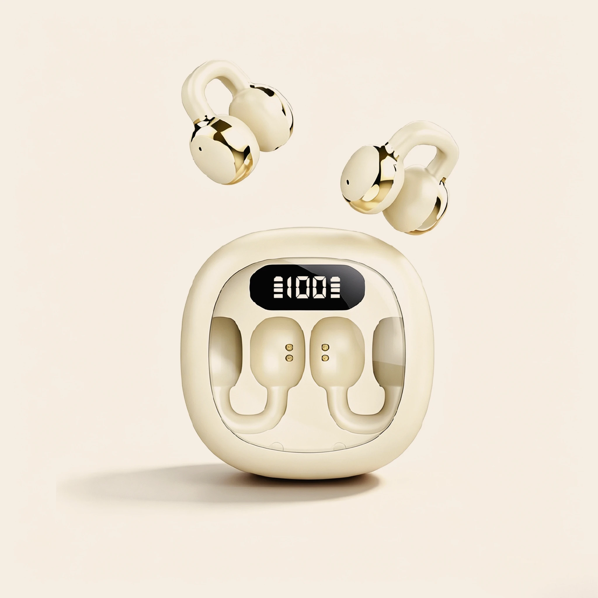 Open Clip Wireless Earbuds Anti Sound Leak Construction Immersive Stereo Surround Sound Equipped with Mic Digital Display