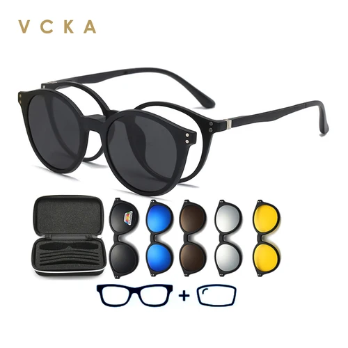 VCKA Optics-gafas de sol personalizadas con prescripción para miopía, marcos redondos con Clip magnético, gafas para hipermetropía de astigmatismo para miopía para adultos