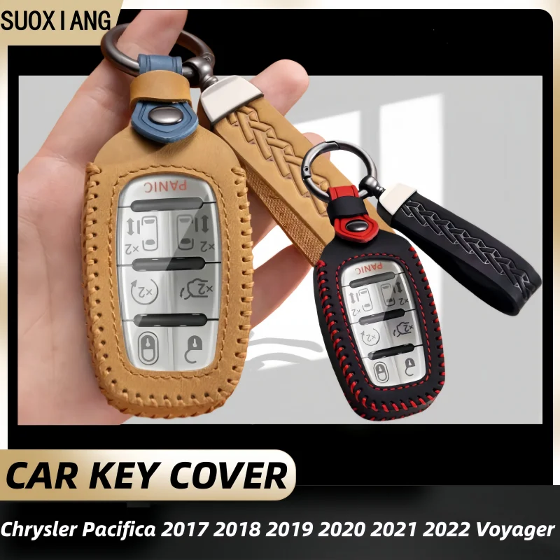 

Кожаный чехол для ключей от автомобиля, держатель для ключей для Chrysler Pacifica 2017 2018 2019 2020 2021 2022 Voyager Smart Remote Key Shell