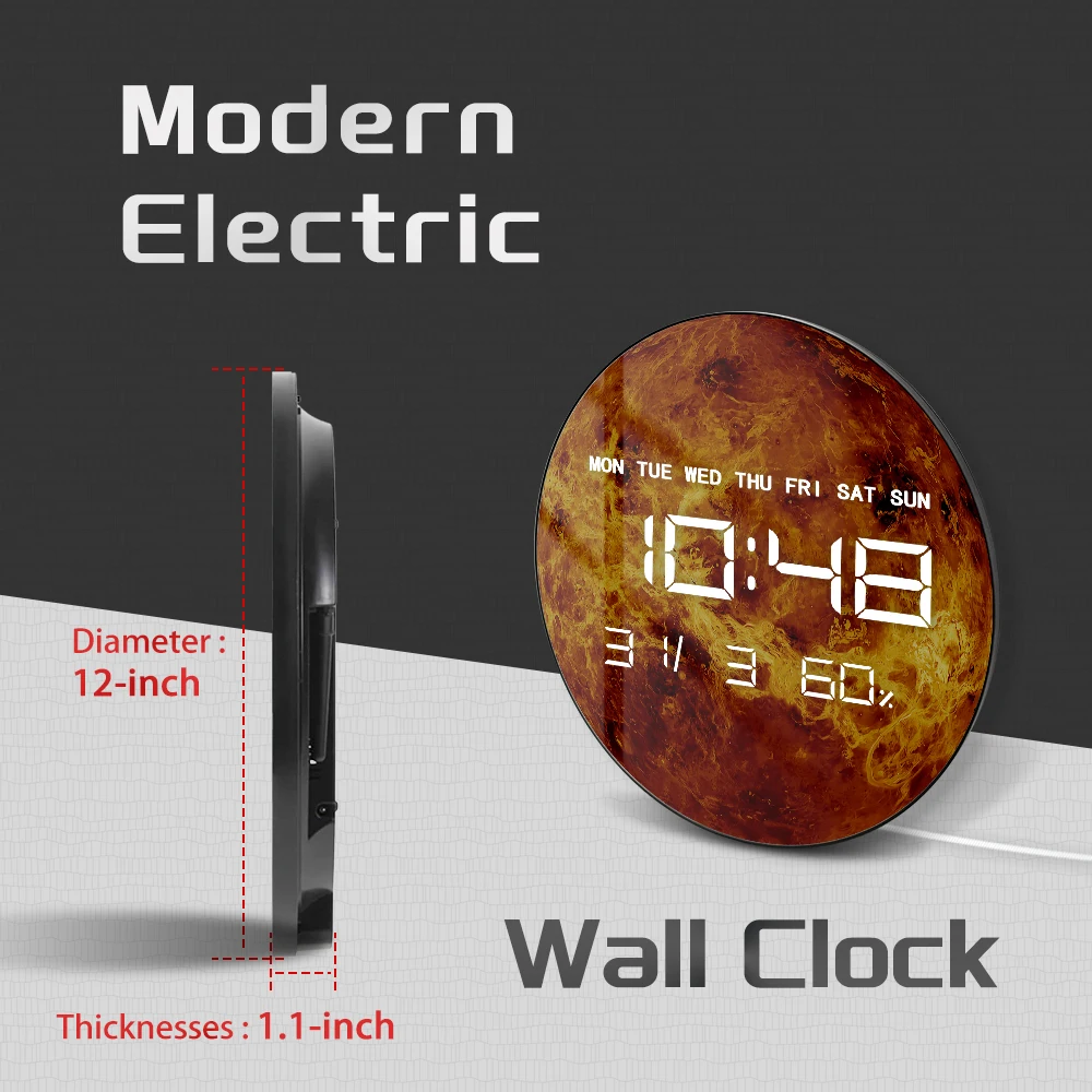 كوكب فينوس ساعة حائط رقمية عرض كبير الفضاء الفن النظام الشمسي ديكور المنزل الساعات LED ساعة رقمية استخدام الحائط والمكتب