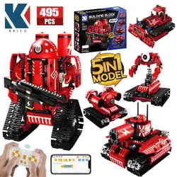 Deformado Robot Car Building Blocks para Crianças, RC Veículo, Tijolos Tank, Controle Remoto, Cidade APP, Brinquedos Presente, STEM Ideia Técnica, 5 em 1