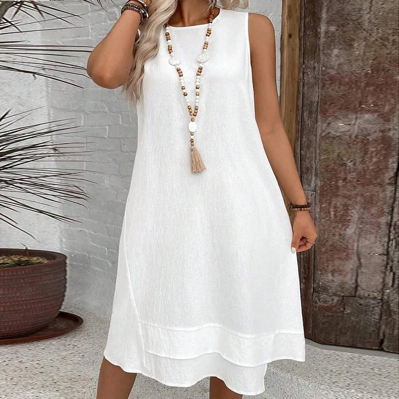 Summer Women's Splicing Sleeveless Dress For Summer Vacation,dresses For Women Summer，Women Boho Beach Midi Dresses Vestidos
