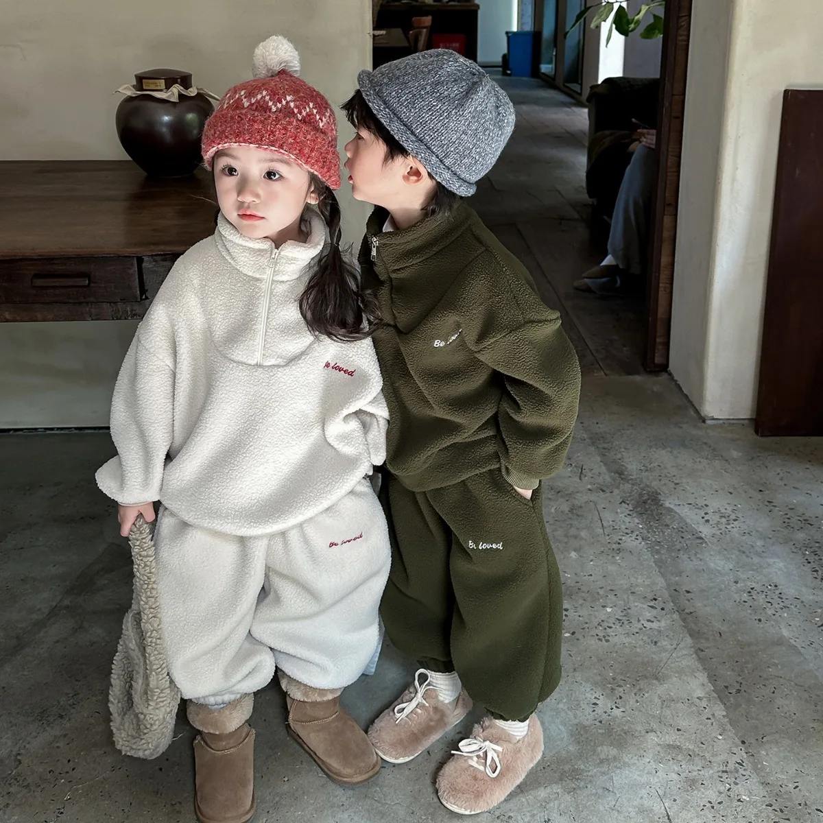 

Children Clothing Set 2023 Autumn Winte Boys and Girls Korean Style Letter Embroidery Casual Sports Fleece Warm Two Pieces Set