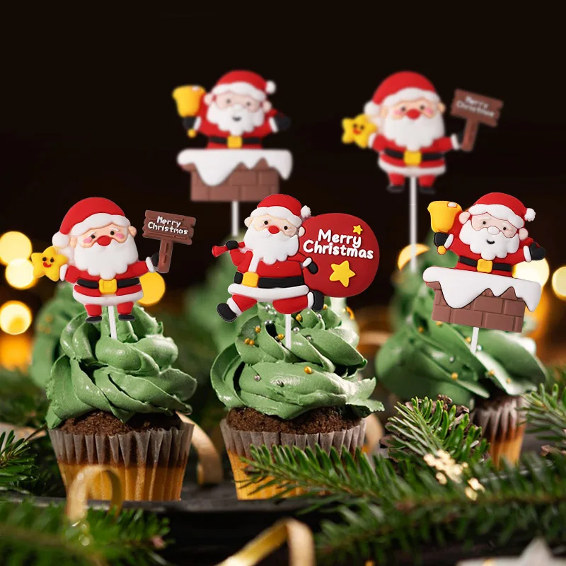 5 Stück Gummi Weihnachtsmann Kuchen Dekor Frohe Weihnachten Geburtstag Party Home Cupcakes Kuchen Topper Desserts Dekoration