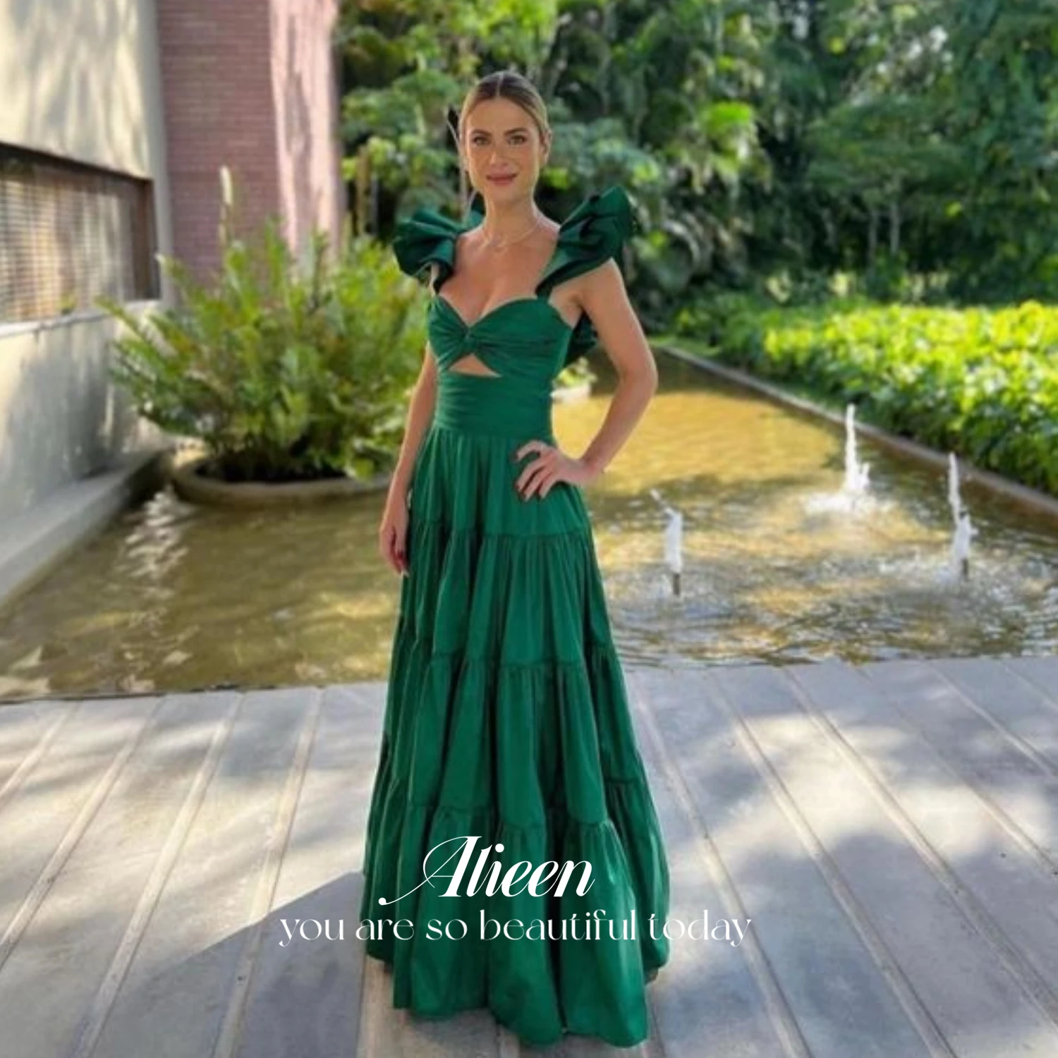 

Aileen Green Long Party Dresses Woman Mesh Party Dress for Wedding Layered Formal Occasion Dresses Woman's Evening Dress Women