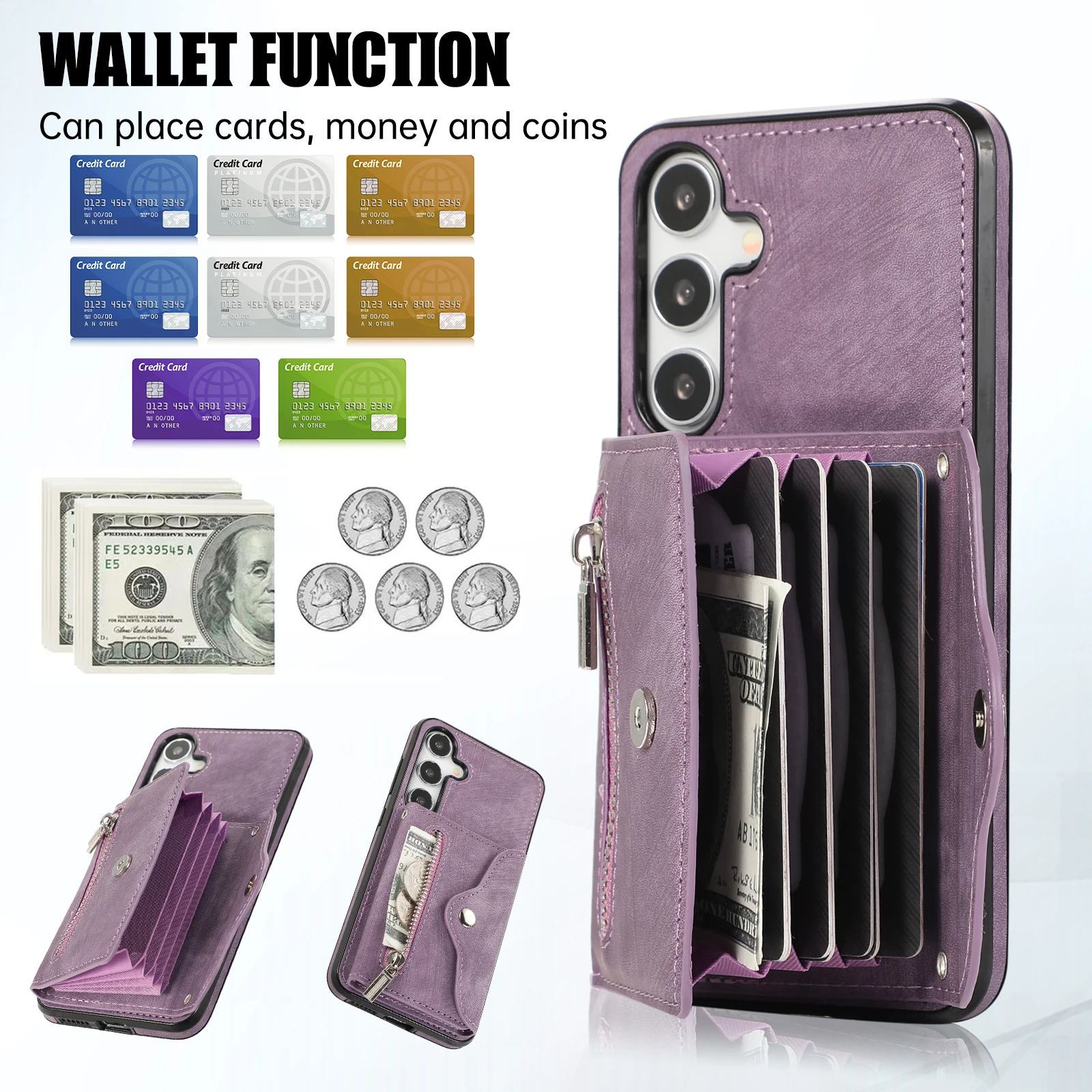 Crossbody Cards Solt Wallet Leather Case For Samsung Galaxy S24 Ultra S21 S22 Plus S23 FE A14 A24 A34 A54 A15 A25 A52 A72 Cover