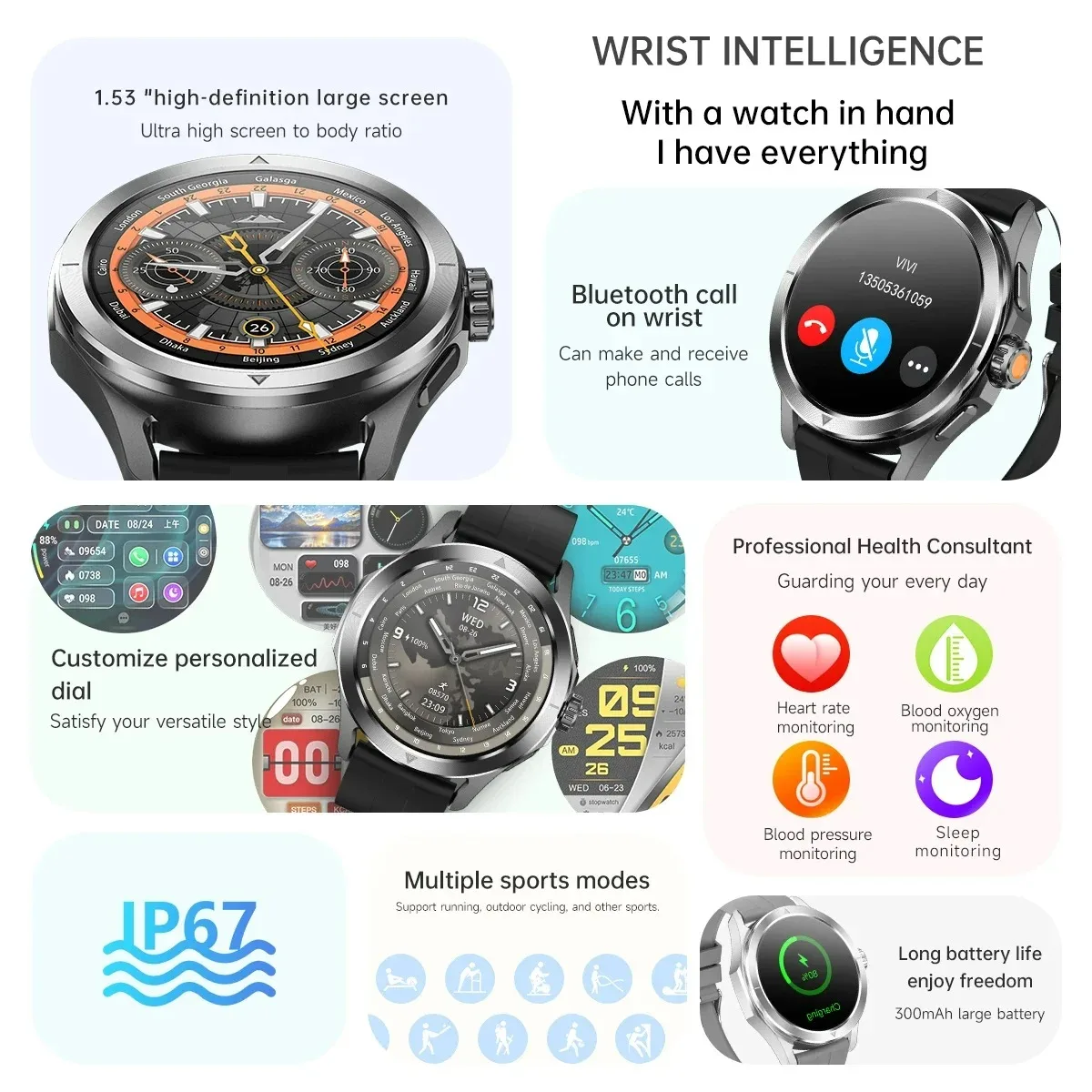 Xiaomi 새로운 S4 울트라 야외 스포츠 스마트 시계 남자 AMOLED 스크린 NFC GPS 나침반 심박수 방수 블루투스 통화 SmartWatch