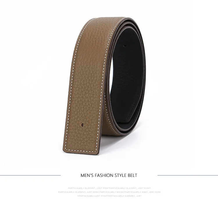 No Buckle Luxury Ultra-thin Pointed New Mens Litchi Grain Holes Belt Brand Male Genuine Two Sides Strap Jeans Belts 3.2/3.8cm