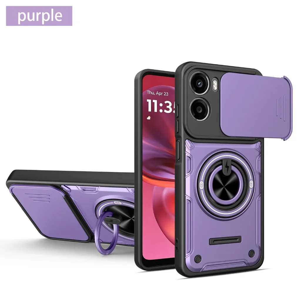 Protecteur d'objectif coulissant 360° °   Étui de téléphone avec support pour bague pour Motorola Moto G56 G85 G86 G05 G06 G15 Power E15 Edge 60 Pro 50 70 Fusion