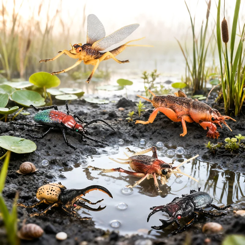 Oenux Insect Animals Model Figurine Butterfly Ant Dragonfly Spider Bee Mantis Scorpion Action Figures Educational Kid Toy Gift