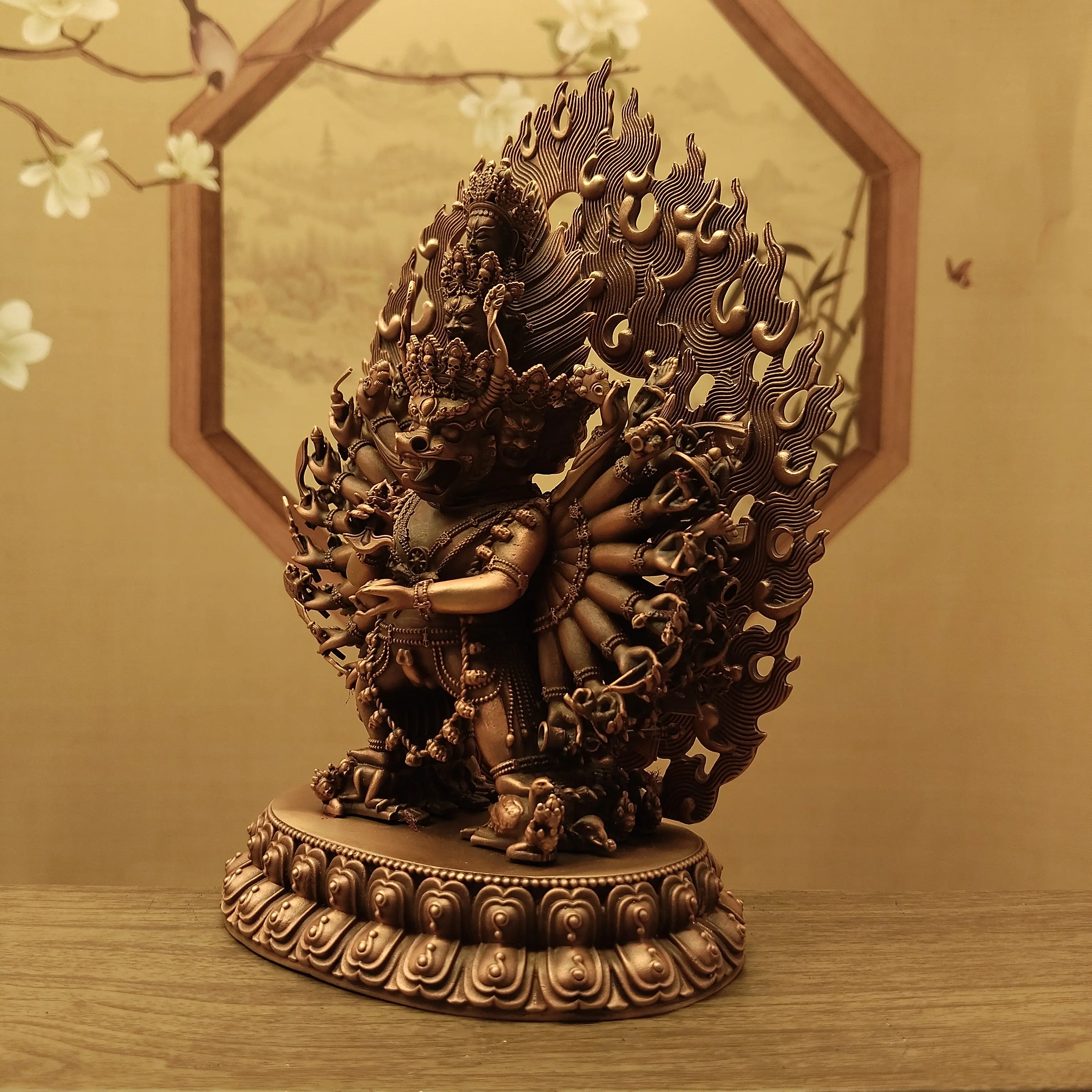 Tibetan Ethnic Antique Copper Yamantaka Single Union Statue 15cm Home Office Living Room Altar Blessing