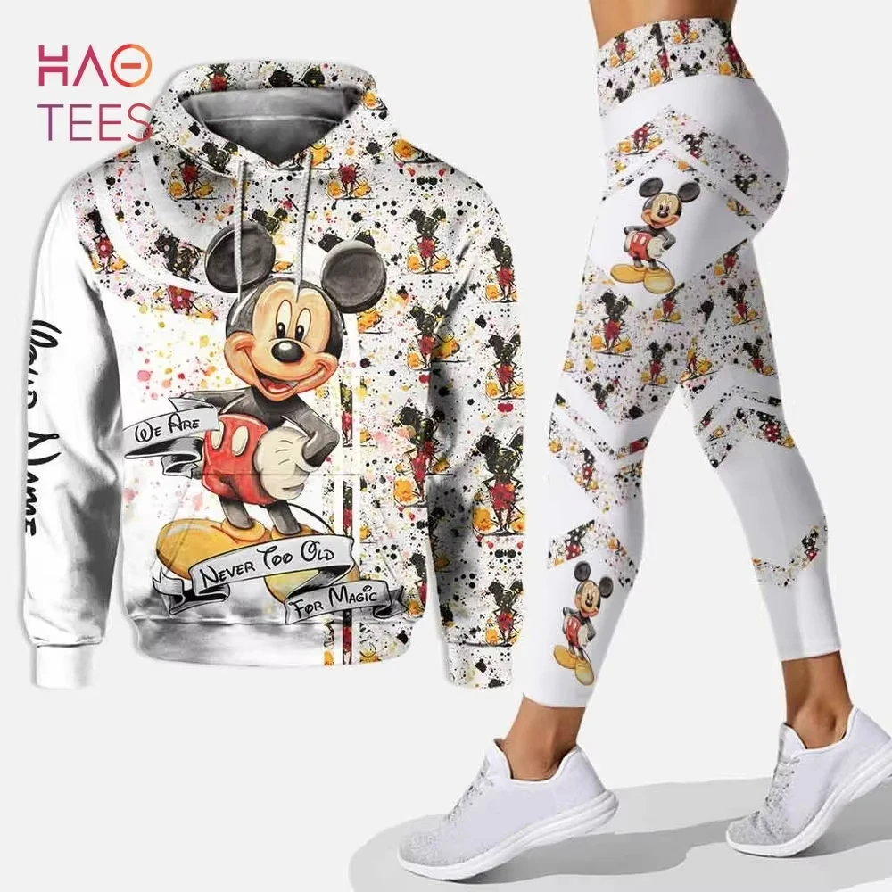 Conjunto deportivo 3D para mujer, pantalones de Yoga, conjunto deportivo de Yoga de Disney, ropa deportiva de moda esencial con capucha de fieltro y2k, novedad de 2024