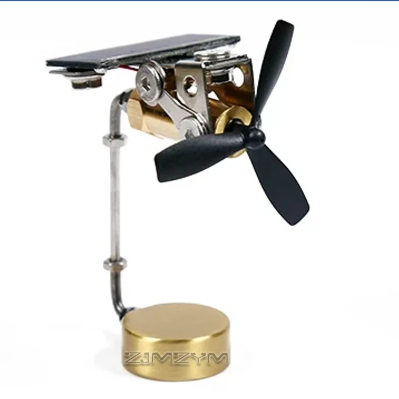 Brass Base Solar Windmill Car Dashboard Decor  All Metal Solar Driven Fan Model Solar Mechanical Ornament Gift for Interior Desk
