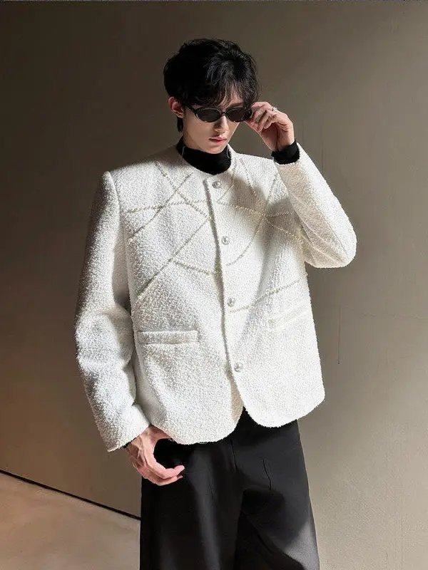 

Мужское шерстяное пальто с жемчужной вышивкой, модная молодежная верхняя одежда Faion Urban Sle, теплая повседневная одежда Long Sve