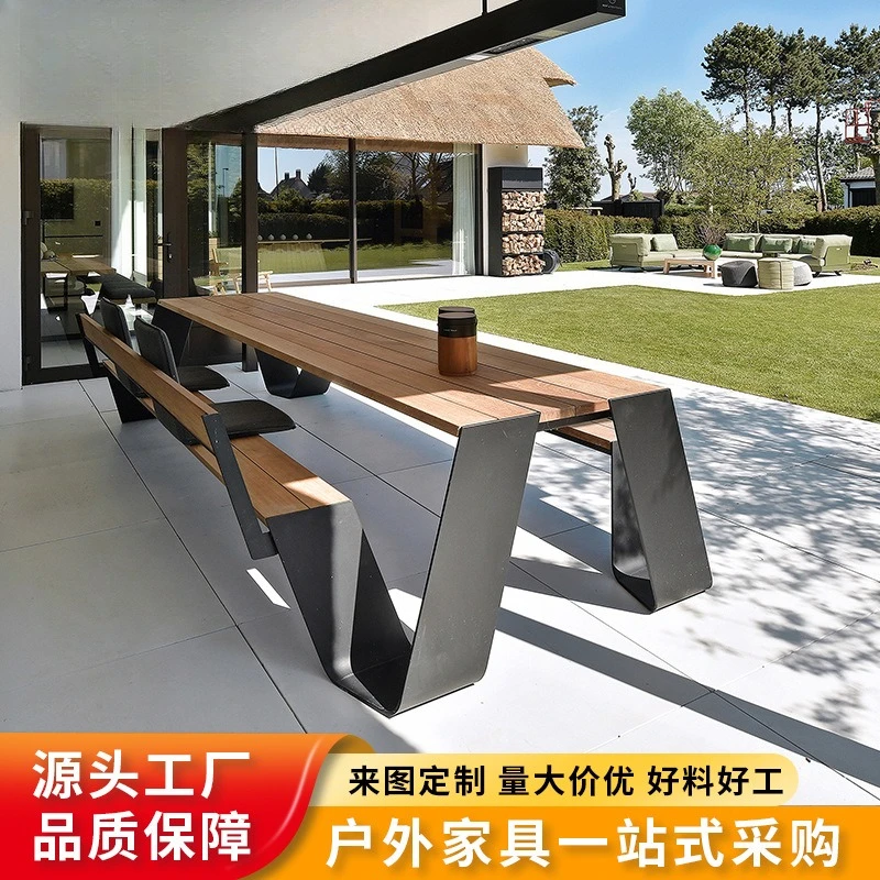 Nordic outdoor stainless steel aluminum alloy table and chair kit one-piece long table leisure wrought iron open-air garden cour