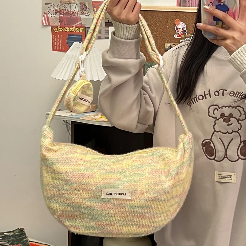 Bolsos de hombro de terciopelo de arcoíris para mujer, nuevos bolsos cruzados con cremallera para mujer, Bolsas femeninas de alta calidad, envío gratis 2024