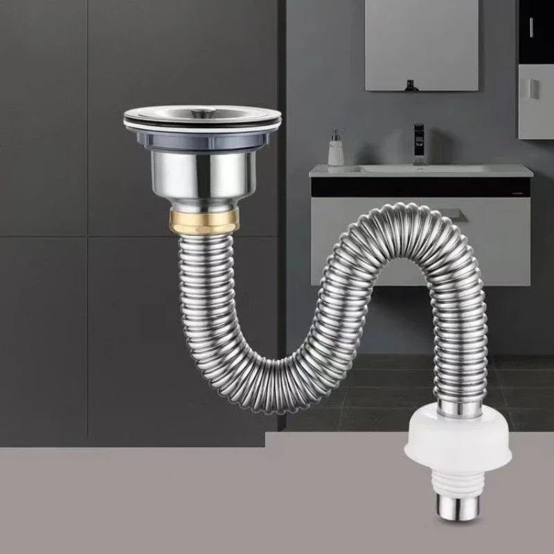 Kitchen 304 Stainless Steel Vegetable Sink Drain Pipe Accessories Sink Drain  Anti Odor Drain Pipe Set