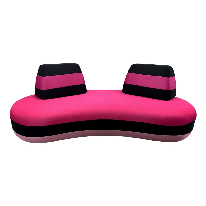 Italian minimalist living room model room mesh color pink curved fabric sofa
