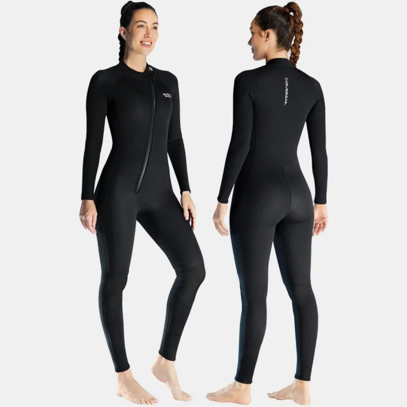 

3mm Women's Neoprene Oblique Front Zipper One-Piece Black Full Wetsuit Diving Surfing Suits Snorkeling Freediving Swimming