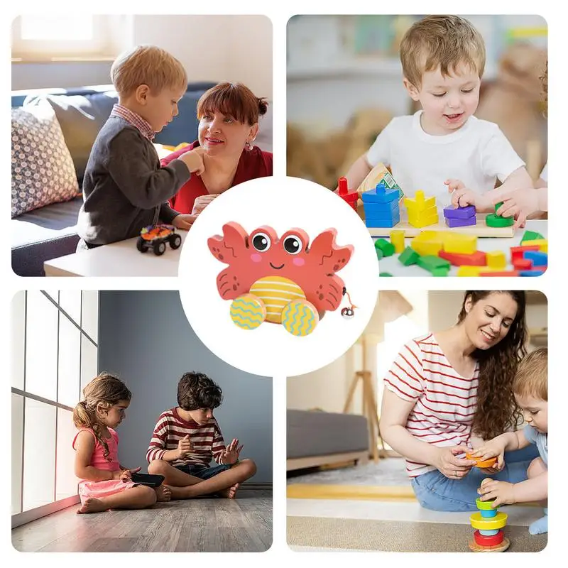 Brinquedos de passeio de madeira Pull-along para criança, brinquedo Push, sensorial interativo, Walk-along, brinquedo de puxar animal com corda e sino, 1-3