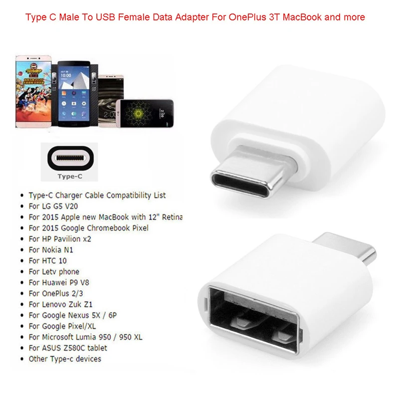 Adapter danych OTG typu C USB 3.1 męski na żeński USB do 12-calowego Macbooka