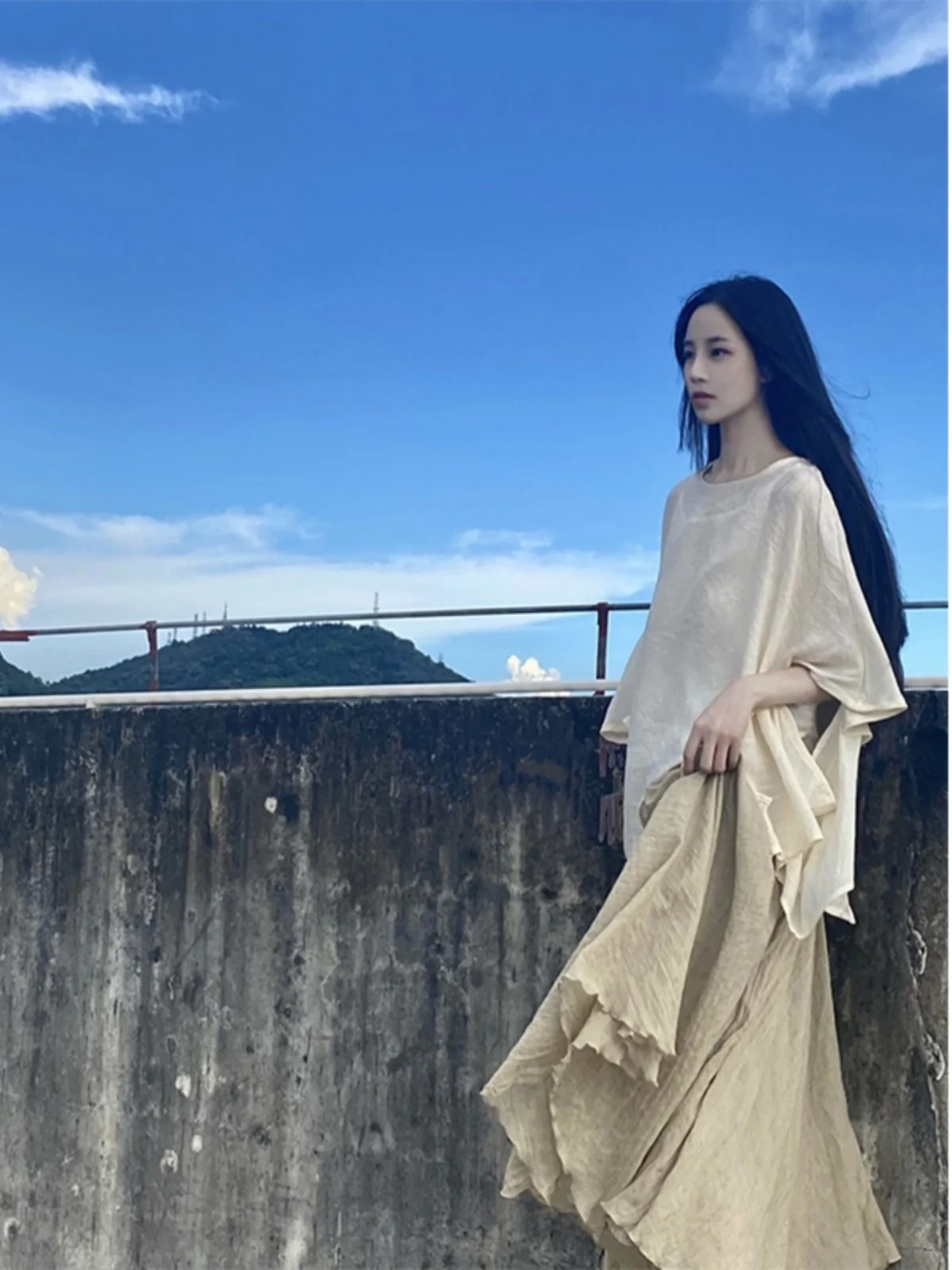 Nieuwe Chinese Sle Katoen Linnen Set vrouwen Onregelmatige ort Sve T-shirt Drifting Grote Swing f Rok Ultra Fairy Tee P...