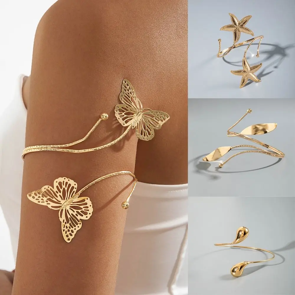 Spiral Metal Starfish Open Cuff Bangles Water Drop Shape Durable Women Arm Bracelet Adjustable Comfortable To Wear