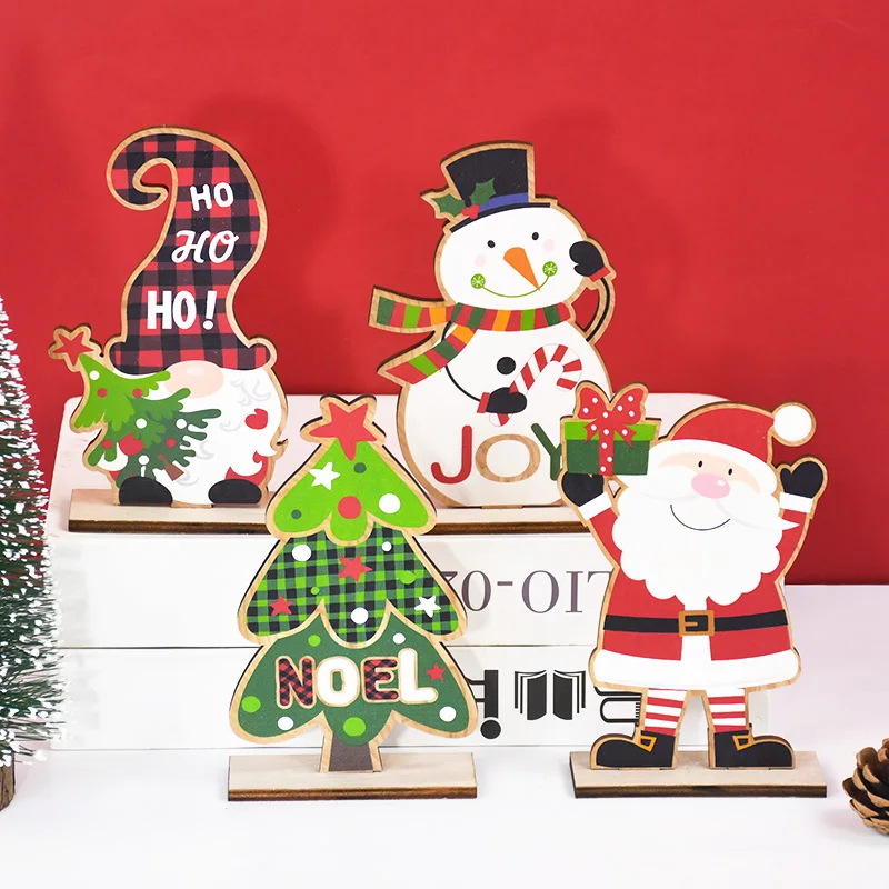 

Merry Christmas Wooden Ornaments Cute Claus Snowman Xmas Tree Sign DIY Wooden Crafts Chrismas Gifts New Year Party Desktop Decor