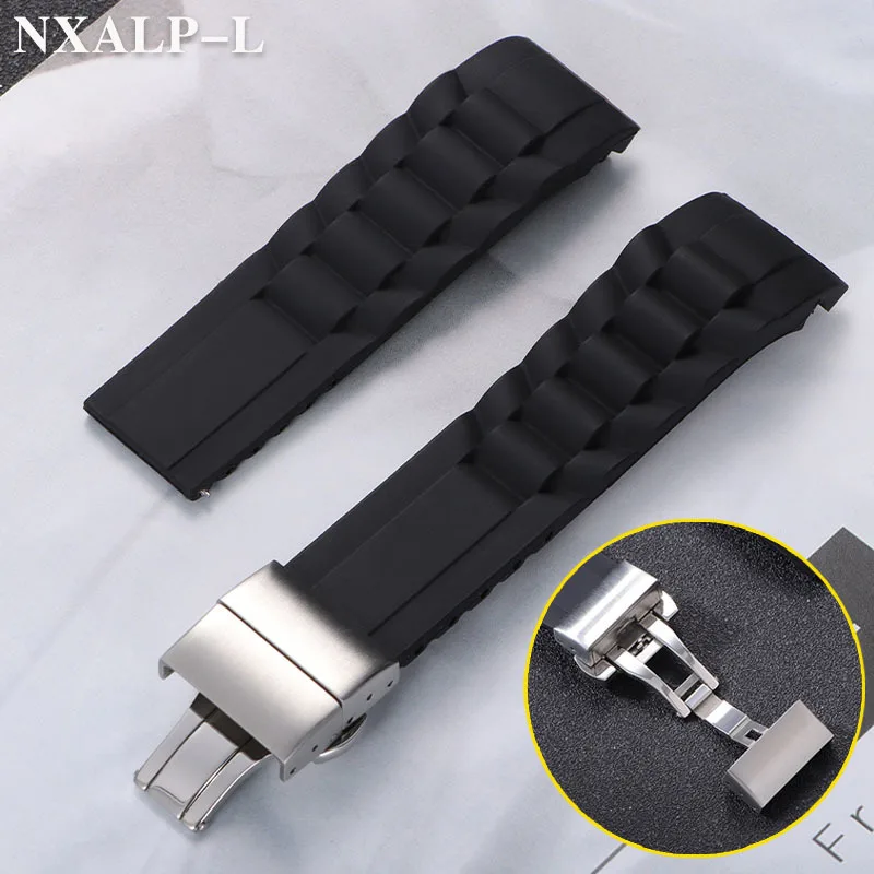Arc Rubber Watch Strap Deployment Buckle 20mm 22mm for Seiko for Citizen Curved End Silicone Watchband Men Sport Diving Bracelet